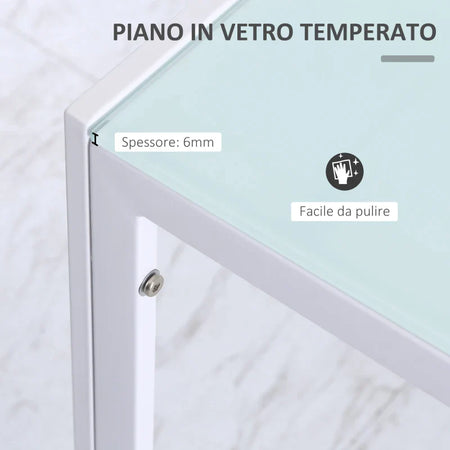 Tavolo Moderno Rettangolare Struttura in Metallo e Piano in Vetro Temperato - Bianco JH3835-479WTJH3