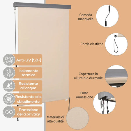 Tenda Avvolgibile Parasole con Manovella, Installazione a Muro o Soffitto, 120x200cm, Beige ZS4830-235CWZS4