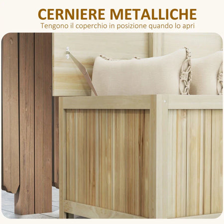 Panca Contenitore da Giardino da 172L in Legno di Abete, 120x55x45cm, Colore Legno 84G-185V00ND