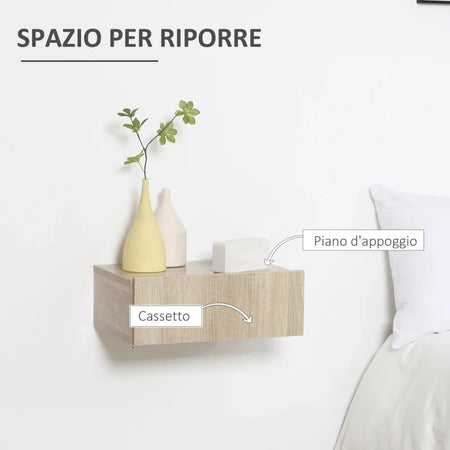 Set 2 Comodini Sospesi in Legno, Design Moderno, 40x30x15cm - Color Legno GH5831-481NDGH5