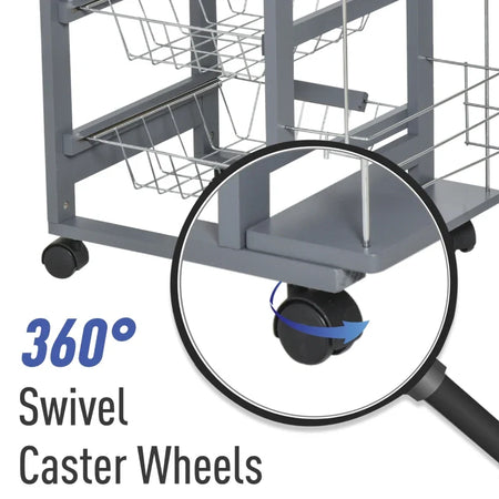 Carrello da Cucina in Grigio Scuro con 1 Cassetto e 4 Cestelli Metallici GH3801-121V01CGGH3