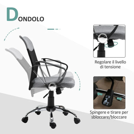Poltrona da Ufficio in Tessuto Grigio, Sedia Girevole ed Ergonomica per Scrivania, 60 x 66 x 91-101cm RF9921-379GYRF9