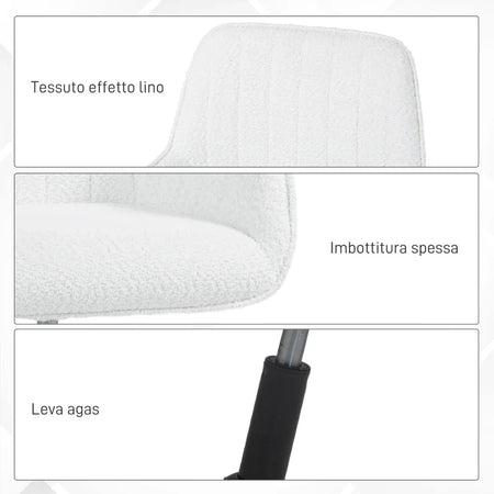 Sedia da Ufficio in Tessuto con Altezza Regolabile, Seduta Girevole e Ruote, Bianco HU8921-713V00WTHU8