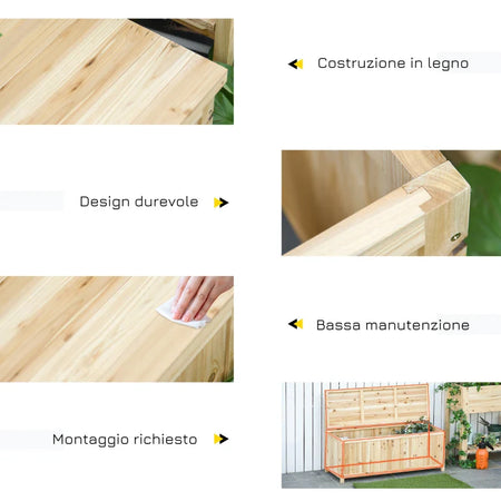 Panca Contenitore da Esterno in Legno di Abete Naturale con Schienale per Giardino e Terrazza, 115x45x75cm  84B-460