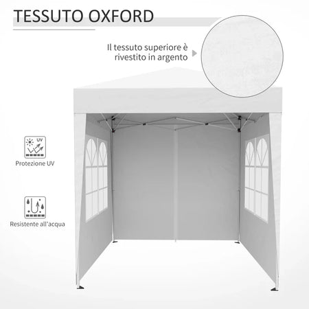 Gazebo Pieghevole Pop Up 2x2 m con 4 Pareti Rimovibili in Poliestere e Acciaio, Bianco 100110-066W