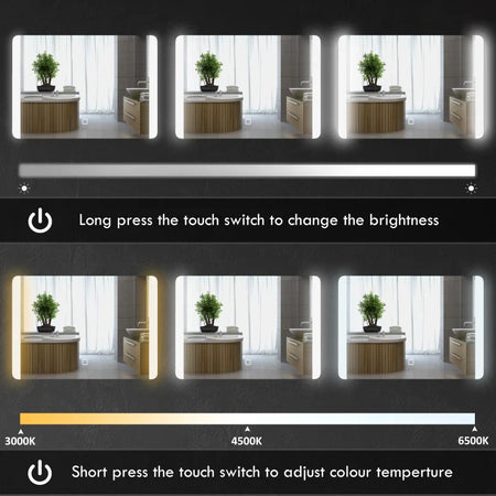 Specchio Bagno con Luce LED a 3 Temperature, Interruttore Touch e Antiappannamento, 70x50cm PL9834-661V90SRPL9