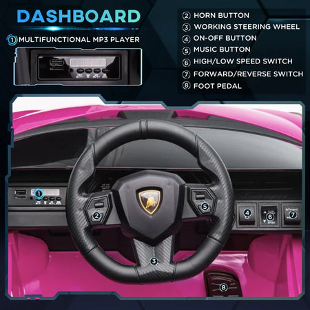 Macchina Elettrica per Bambini 3-5 Anni Lamborghini 12V con Telecomando e Velocità 3-5km/h, Rosa VG1370-171V90PKVG1