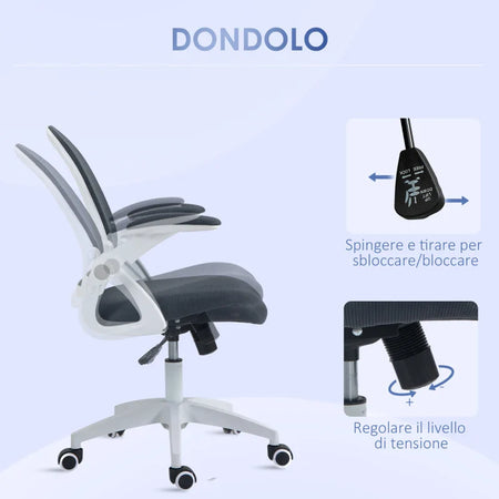 Sedia da Ufficio Ergonomica con Schienale a Rete e Altezza Regolabile, 65.5x61.5x88-97.5cm, Grigio YH6921-511V01GYYH6