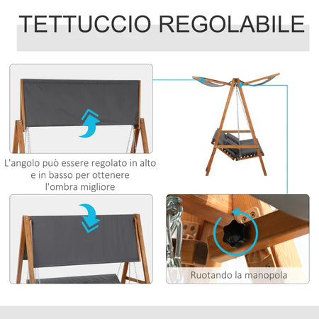 Dondolo da Giardino 3 Posti Convertibile in Letto Matrimoniale, 225.5x113x180cm 84A-239