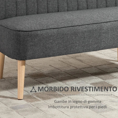 Divano 2 Posti Moderno in Tessuto Senza Braccioli, Struttura e Gambe in Legno, 117x56.5x77cm Grigio Chiaro EW2833-524V04GYYT2