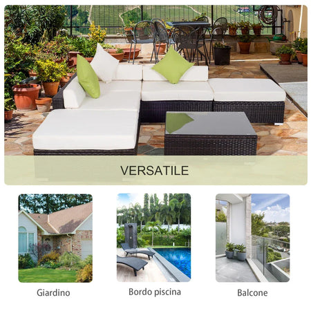 Mobili da Giardino in Rattan PE con Divano Angolare e Pouf con Cuscini telaio Set da 18 Pezzi, Marrone  100110-027BN