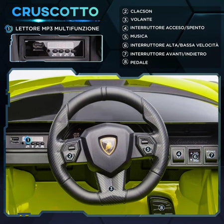 Lamborghini Macchina Elettrica per Bambini 12V con Fari e Musica, Telecomando e Velocità 3-5km/h, Età 3-5 Anni, 108x62x40cm, Verde NB9370-171V90GNNB9