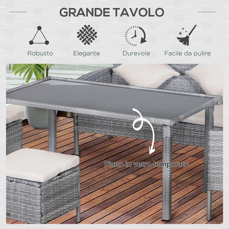 Set 5 Pezzi Salotto da Esterno con 2 Divani 1 Tavolino 2 Sgabelli, Mobili da Giardino in Rattan Grigio 860-093CW