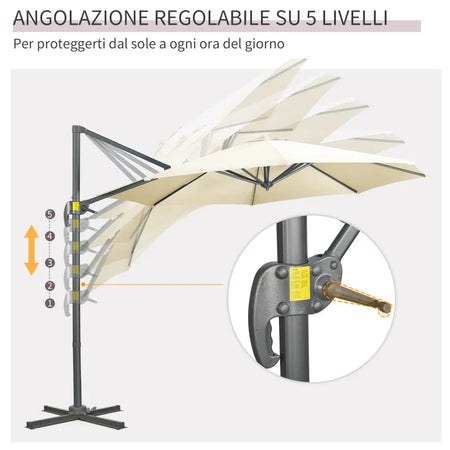 Ombrellone da Giardino Decentrato 3x2.5 m con Angolazione Regolabile e Girevole a 360°, Crema 84D-052V00CW