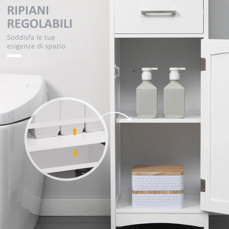 Armadietto Bagno con Scaffale a 3 Livelli, 1 Cassetto e 1 Mobiletto, 34x30x163cm AZ7834-364LGAZ7
