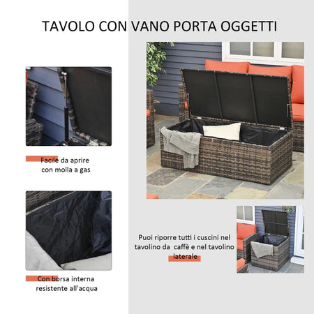 Set Mobili da Giardino 6 Pezzi in Rattan con Divani, Poltrone e Tavoli Contenitore, Marrone 860-120