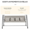 Dondolo da Esterni 2in1 per 3 Persone Convertibile in Letto con Tettuccio, 218x120x168cm, Cachi Chiaro 84A-062V01