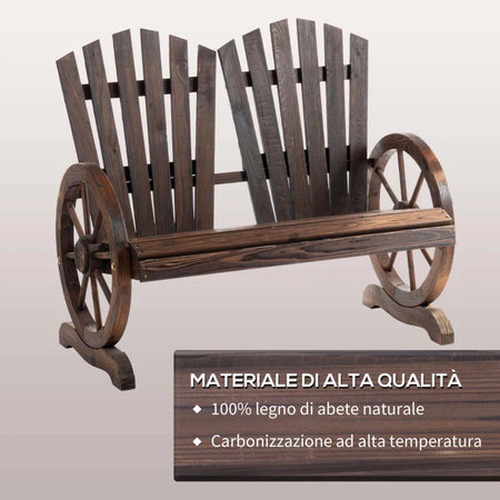 Panchina da Giardino in Legno Stile Country con Braccioli a Ruota, 108x66x95cm, Colore Legno 84B-406