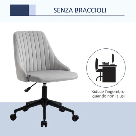 Sedia da Ufficio in Velluto Grigio con Altezza Regolabile, Sedia Ergonomica Girevole a 360° e Ruote, 50x58x77-87cm JH1921-488GYHJ1