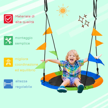 Altalena Rotonda a Nido per Bambini di +3 Anni per Giardino, Esterni, Interni, Cameretta, Multicolor Φ100x120-180Acm DF7344-031DF7