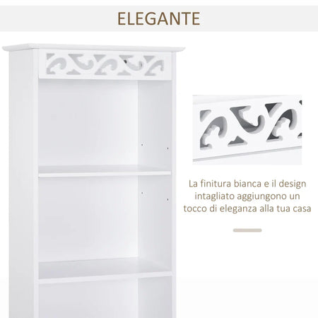 Mobiletto del Bagno a Torre 3 Ripiani Regolabili su 3 Livelli e 1 Ampio Armadietto Inferiore Manopole sull'Anta MDF Bianco 40x23x160cm ED6834-198ED6
