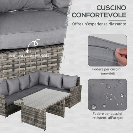 Salotto da Giardino Set 3 Pz con 2 Divani da Esterno e 1 Tavolo da Giardino in Rattan Sintetico Grigio 860-123