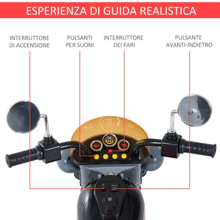 Mini Moto Elettrica per Bambini da 37-72 Mesi 3 Ruote Batteria 6V PP Ferro, Velocità 2.5KM/h, 92×53×67cm GB6370-009GB6