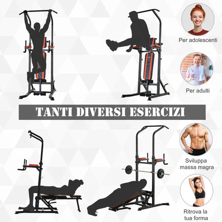 Postazione Pieghevole e Multiuso per Allenamento in Acciaio con Barra Trazioni e Sedia Romana, 92 x 178 x 200-236cm ZC7A91-092RDZC7