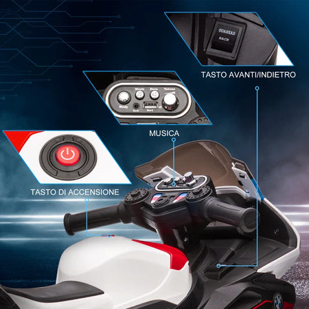 Moto per Bambini 18-60 Mesi Modello BMW HP4 con Fari, Musica e Pedali, in PP e Metallo, 82.5x42x54 cm, Rosso WS6370-211V90RDWS6