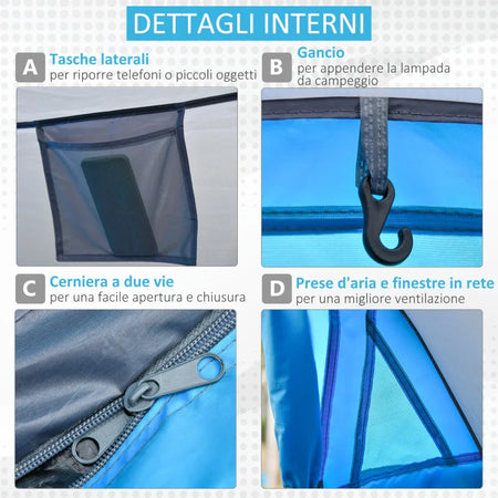 Tenda da Campeggio a Cupola con 2 Finestre e Design Pop-Up a Igloo, 220x108x110 cm, Blu TW3A20-170BUTW3