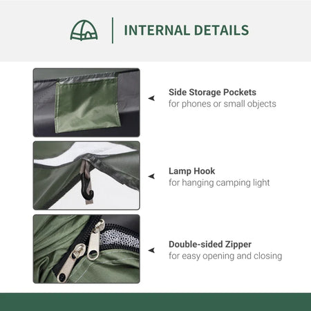 Tenda da Campeggio a Igloo con Porta a Cerniera, Zanzariera e Finestre a Rete, 206x152x110 cm, Verde IW8A20-260DGIW8