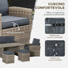 Set Salotto da Giardino in Rattan PE con Divano 3 Posti, 2 Poltrone, 2 Sgabelli e Tavolo, Grigio 860-198