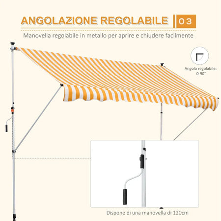 Tenda da Sole a Bracci 3x1.5m con Manovella e Struttura Telescopica, Giallo e Bianco QS1840-183YLQS1
