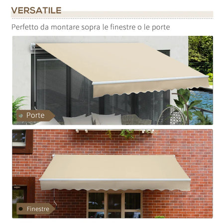 Tenda da Sole per Esterno a Bracci Avvolgibile con Apertura a Manovella, 360x250 cm, Crema BV5840-175V00CWBV5