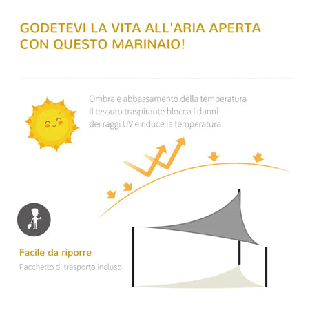 Tenda da Sole Triangolare Anti-UV e Traspirante con Ganci a D, in HDPE, 5x5x5 m VC3840-231VC3