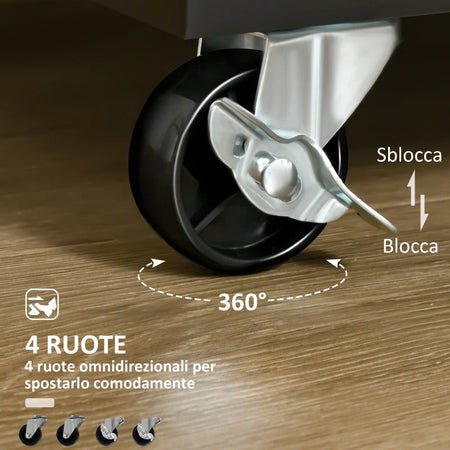 Carrello da Cucina Multiuso in Legno con 2 Cassetti, Armadietto e 4 Ruote, 104x46x91cm, Nero PL6801-203V00BKPL6