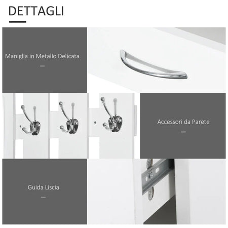 Mobile d'Ingresso Moderno Guardaroba Set Appendiabiti, Specchio e Scarpiera 3 in 1, in Legno Bianco BN3831-146WTBN3