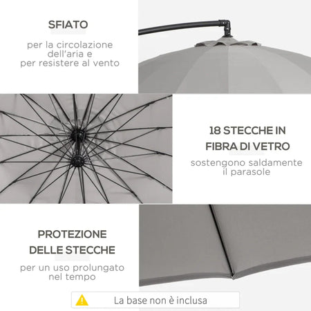 Ombrellone Decentrato da Giardino 3x2.6 m a 18 Stecche con Base a Croce, Grigio 84D-118GY