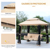 Dondolo da Giardino 3 Posti Lettino e Gazebo Design 3 in 1 con Tettuccio, 256x172x248cm, Beige 84A-056
