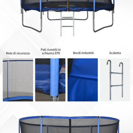 Tappeto Elastico per Bambini e Adulti con Rete e Bordo Imbottito, Giochi da Giardino e Casa Φ244x240cm Blu e Nero YH5A71-015V05YH5