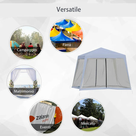 Gazebo Impermeabile con Zanzariere da Giardino Esterno Tendone in Poliestere 3 x 3 x 2.45 m Grigio 84C-090GY