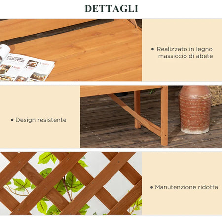 Panchina da Giardino in Legno di Abete con Arco Decorativo per Piante e Vasi, 160x50x198 cm, Marrone 84G-002V00BN