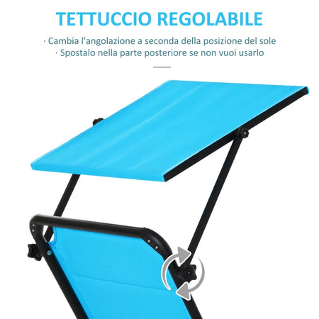 Sedia Sdraio da Esterno Pieghevole con Tettuccio e Rivestimento Imbottito in Gommapiuma, Lettino Prendisole da Giardino con Schienale Regolabile 66x164x81cm Blu 84B-591BU