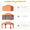 Gazebo da Giardino 4x3m con Doppio Tetto e Tende Laterali, Arancione 01-0870