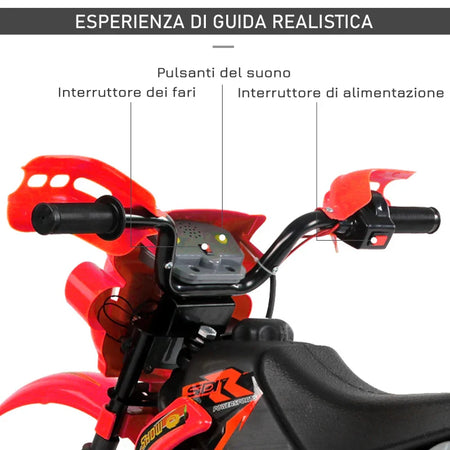 Moto Elettrica per Bambini 3-6 Anni in Plastica PP con Ruote di Supporto, Fari e Musica, 102x53x66 cm, Rosso e Nero WQ152-0018WQ1