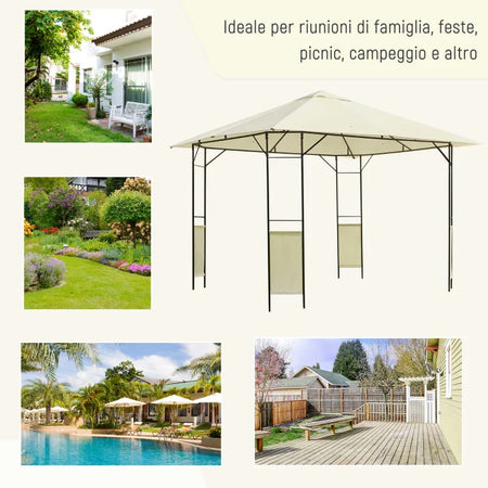 Gazebo da Giardino 3x3m in Metallo Nero con Tettuccio Crema 01-0867