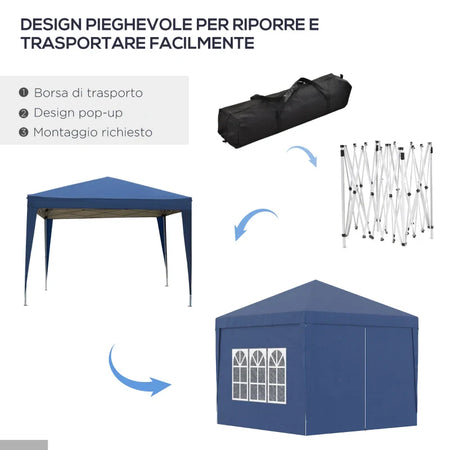 Gazebo da Giardino Pieghevole con Corde e Picchetti Inclusi, 2.95x2.95x2.58 m, Blu 84C-430V00BU