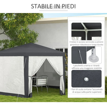 Gazebo da Giardino Esagonale con Doppio Ingresso, in Metallo e Poliestere, 3.94x3.94x2.5 m, Grigio  84C-044V02CG