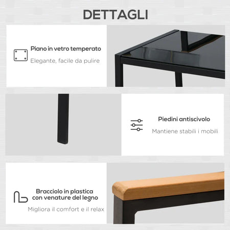 Set 4 Pezzi Salotto da Esterni con 2 Sedie, Divano e Tavolino Mobili da Giardino in Rattan e Acciaio Nero 860-092