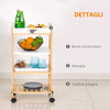 Carrello da Cucina a 4 Livelli in MDF e Legno di Pino con 4 Ruote Girevoli, 40x30x76 cm, Bianco e Marrone WE9801-131WE9